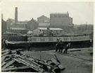 The boat is pulled back to the wharf after the launching